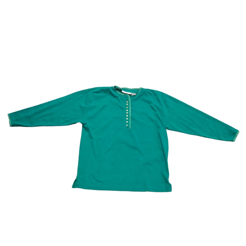 โข Lauren Brooke Women L Green inner shoulder pads Long Sleeve 10 Buttons Top - Picture 1 of 11